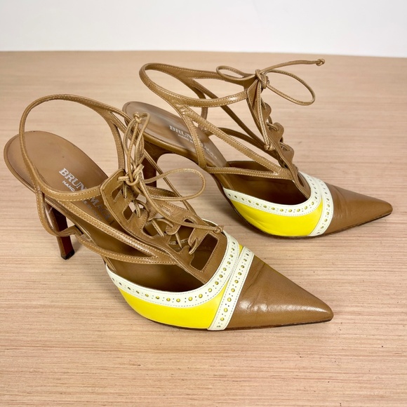 Bruno Magli Shoes - Bruno Magli Lace Up Wing Tip Sling Back Heels Womens 9M / 39 EU Italy - Read